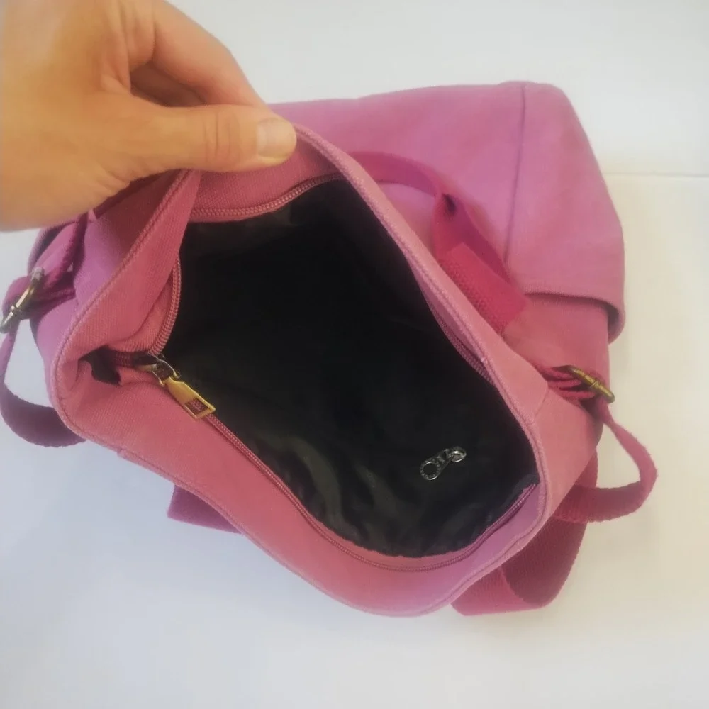 Canvas Tote Bag Raspberry Multi-Pocket Utility Travel Gorpcore
